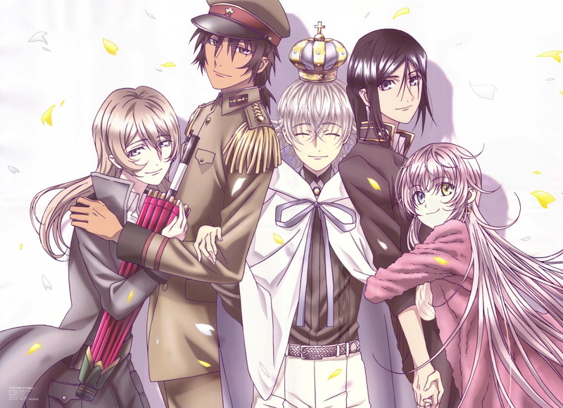 Kuroh Yatogami, female likeness, day, front view, creativity, human representation, Yashiro Isana, holding, waist up, K Project, disguise, mask - disguise