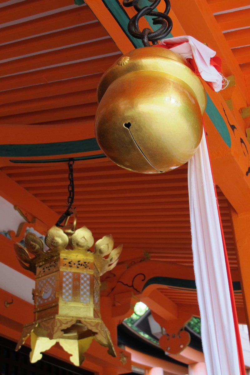 hanging, no people, lighting equipment, close-up, building, day, ceiling, architecture, japan, celebration, built structure, lantern, bell, fushimi inari taisha