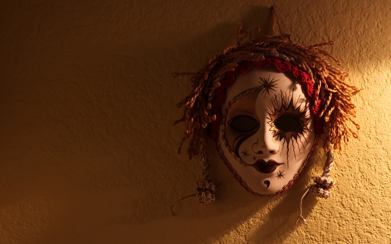 close-up, art and craft, carnival - celebration event, wall, floral, brown, indoors, 1080P, black, celebration, bowl, representation, mask - disguise