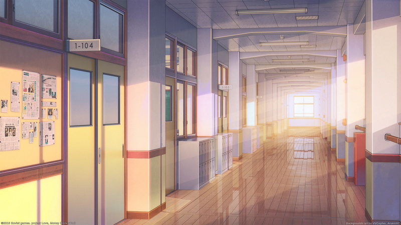 building, architecture, absence, empty, windows, flooring, entrance, transparent, 1080P, classrooms, arcade, Anime, door, ceiling, corridor, illuminated