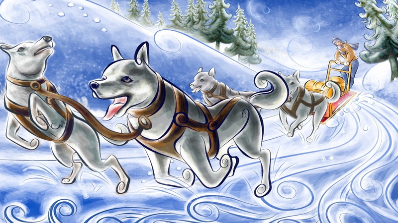 sled, animal themes, art and craft, backgrounds, 1080P, white, domestic animals, creativity, figure, one animal, representation, computer Graphic, decoration