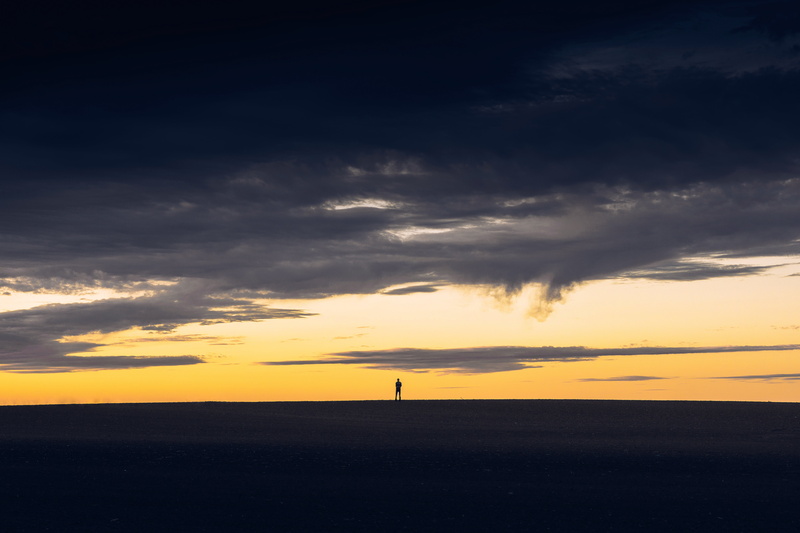 no people, view, land, silhouette, outdoors, tranquil scene, alone, dramatic sky, horizon, beauty in nature, man, cloudy, water, orange color, people, tranquility
