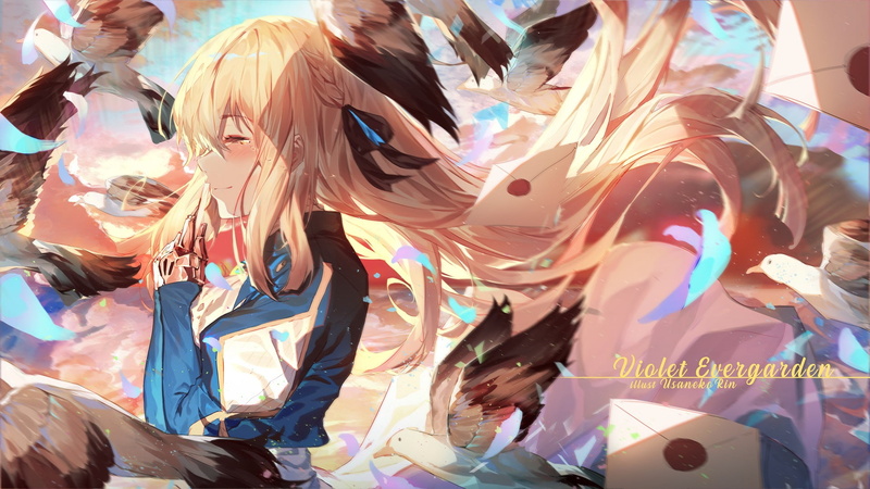 anime, blonde, 1080P, Violet Evergarden, anime girls, birds, letter