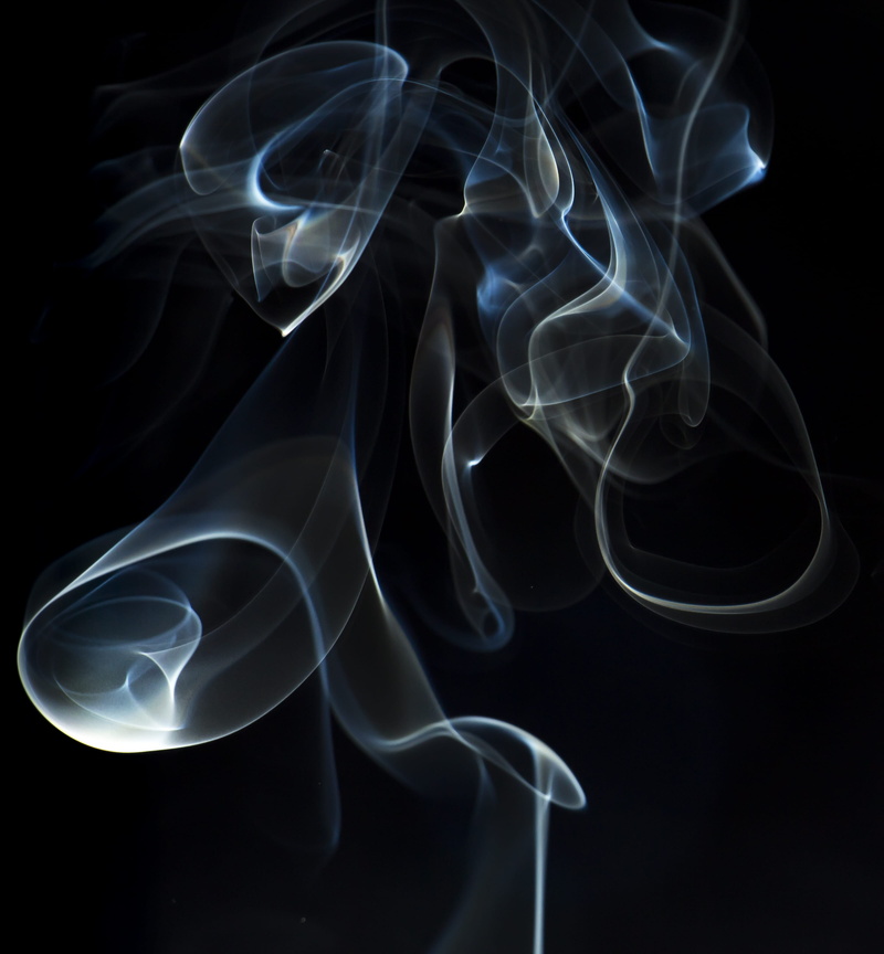 close-up, 2K, luminosity, indoors, vulnerability, flowing, pattern, fumes, incense stick, white color, smoke, black background, no people, smoke - physical structure