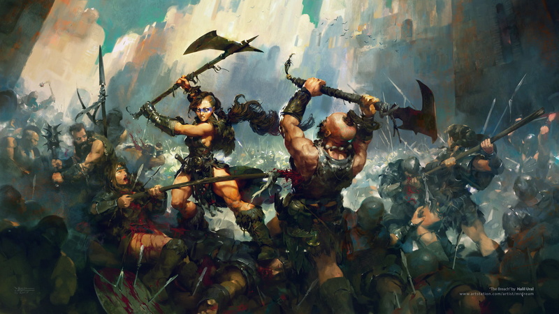 fantasy art, weapon, 1080P, blood, warrior, fantasy girl, battle