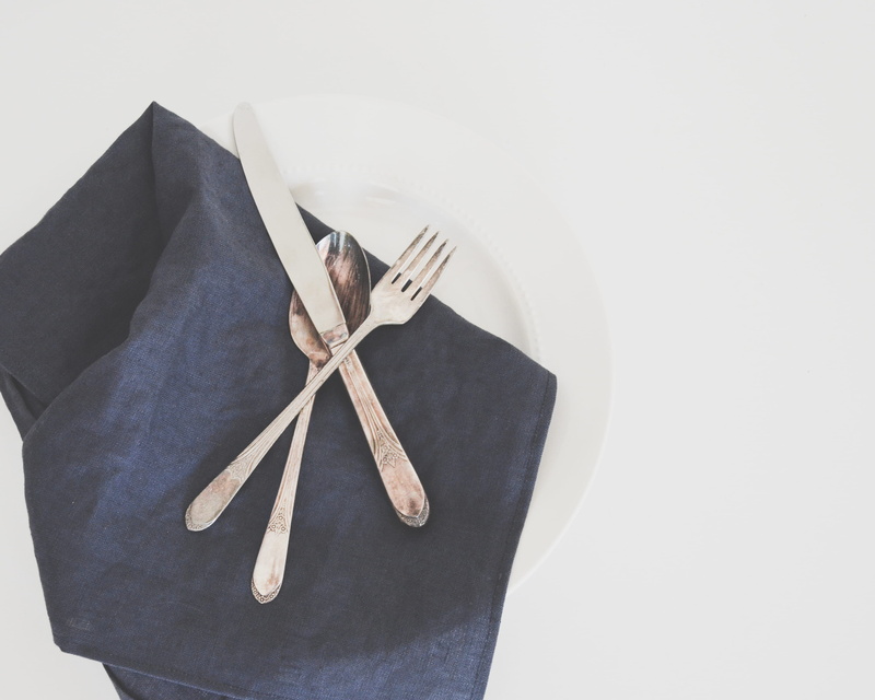 overhead view, ribbon, clothing, kitchen, fork, eating utensil, tied up, close-up, one person, napkin, copy space, silver, flatlay, table, still life, 2K