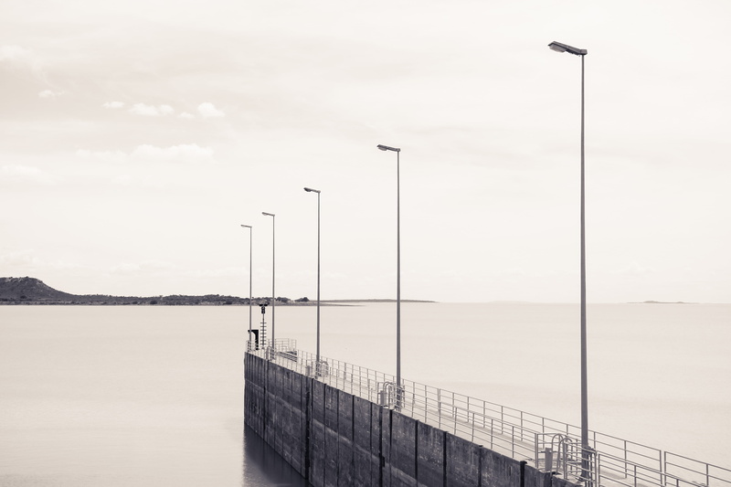 transportation, bridge - man made structure, day, lanterns, beauty in nature, scenics - nature, street light, sea, concrete, nature, wall, bay, black, 4K