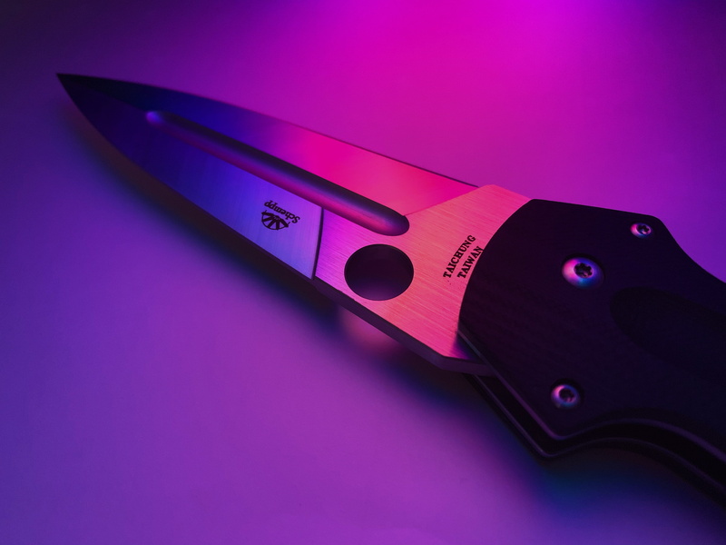 blue, work tool, knife, equipment, black, pocket, technology, colored background, single object, pink background, security, pink color, purple background