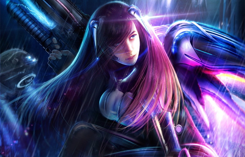 Rain, Girl, Futuristic, Woman Warrior, Long Hair, Women Warrior, 1080P, Sci Fi, Pink Hair