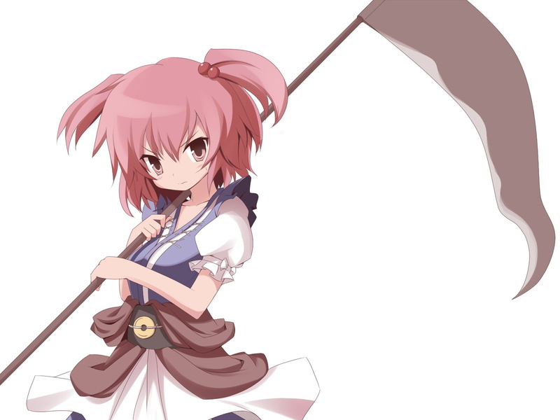 720P, video, touhou, japanese, onozuka, simple, games, background, scythe, clothes, twintails, komachi