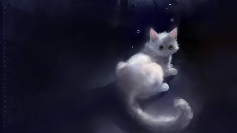 apofiss, soft, white, cats, artwork, kittens, deviantart, 1080P, hd, animals, art, x, bubbles, shading
