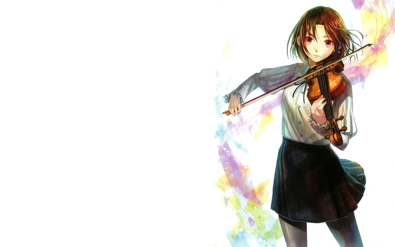 background, brunettes, x, fuji, entertainment, art, violins, Music, white, girls, choko, hd, 720P, anime