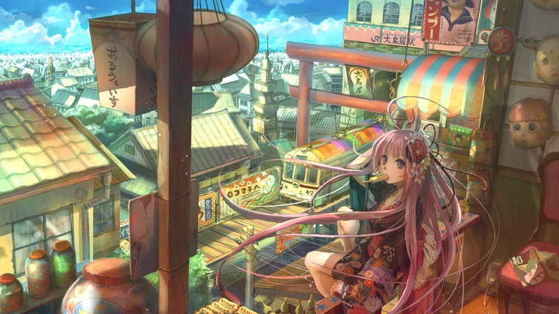 x, hair, anime, trains, soft, people, shading, art, pink, choko, 1080P, pink hair, girls, hd, fuji