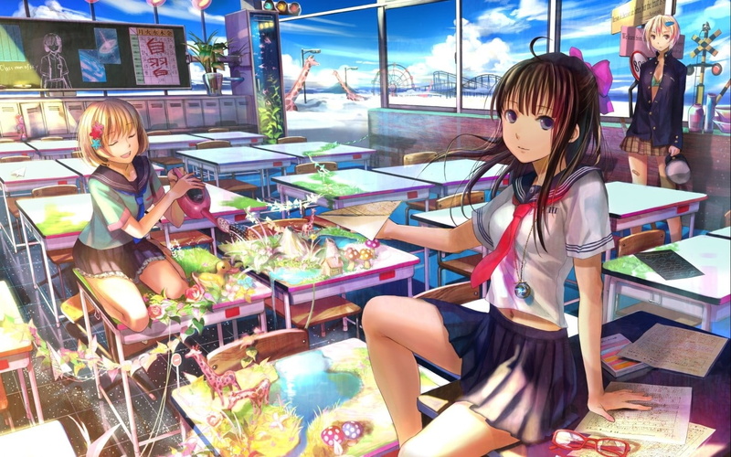 original, fuji, anime, soft, characters, sailor, choko, school, manga, shading, uniforms, 720P