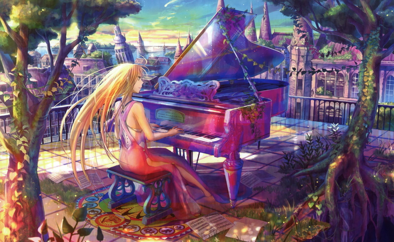 grand, women, Piano, Choko, beautiful woman, casual clothing, young adult, Playing, hairstyle, one person, woman, Artistic, tree, nature, real people