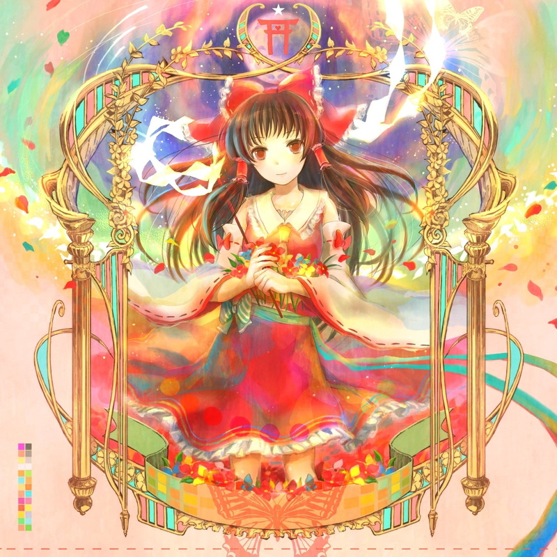 720P, fuji, multicolor, japanese, choko, Touhou, brunettes, clothes, miko, art, hd, sleeves, detached, hakurei, x, reimu