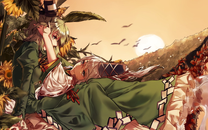 animal, Touhou, day, no people, animal themes, sky, wind, Soga no Tojiko, sunlight, flying, outdoors, anime girls, group of animals, flock of birds, nature