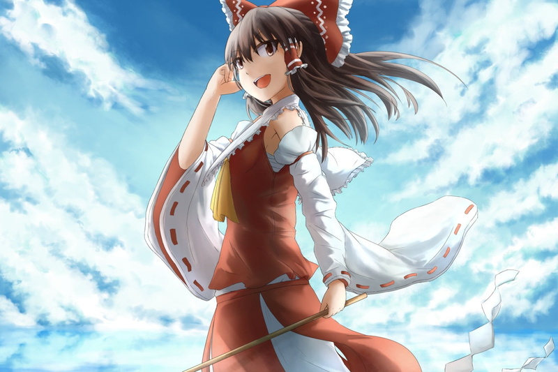 leisure activity, Hakurei Reimu, outdoors, Touhou, young women, hair, beautiful woman, sunlight, beauty, sky, hairstyle, women, real people, young adult