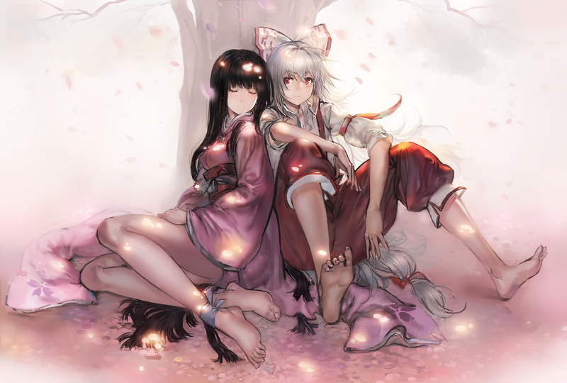 black color, creativity, beauty, long hair, adult, women, representation, indoors, studio shot, hairstyle, anime girls touhou fujiwara no mokou houraisan kaguya video games