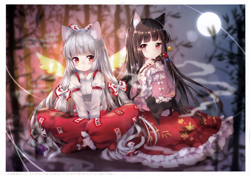 Anime, 8K, Kaguya Houraisan, Touhou, Fujiwara no Mokou