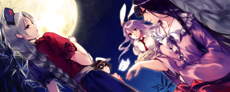Yagokoro Eirin, Inaba Tewi, 1080P, Reisen Udongein Inaba, Touhou, anime, Moon, anime girls, Houraisan Kaguya