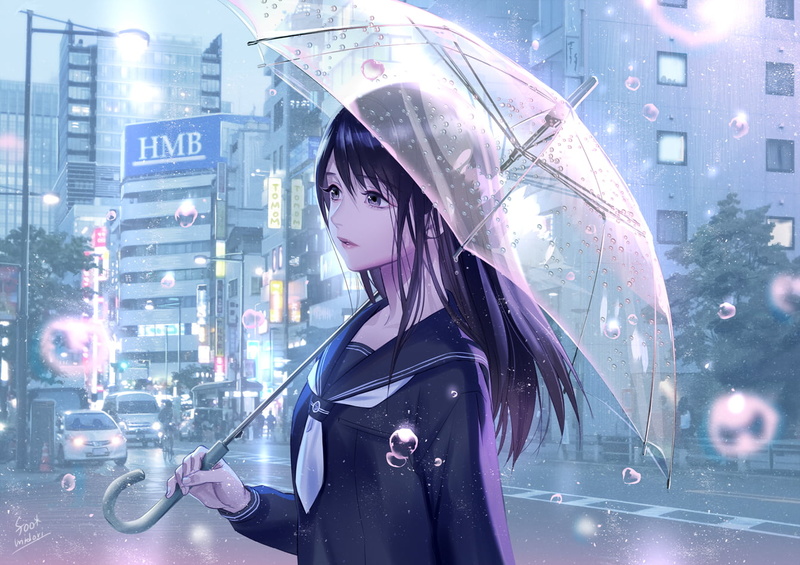 umbrella, 720P, Midori Foo, anime girls
