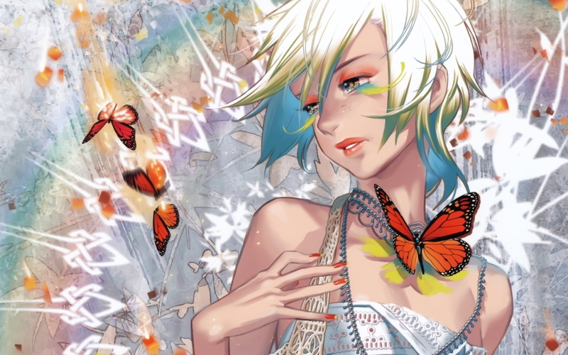 anime, x, foo, girls, 1080P, art, animals, midori, butterflies, Anime Girls, hd