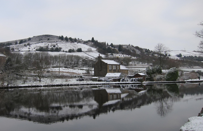 canal, no people, yorkshire, countryside, 2K, scenery, building exterior, snow, nature, tree, west slaithwaite road, house, lake, water, winter, plant