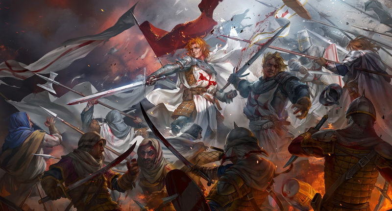 crusaders, swords, saracens, blood, 2K, art, warriors, battle