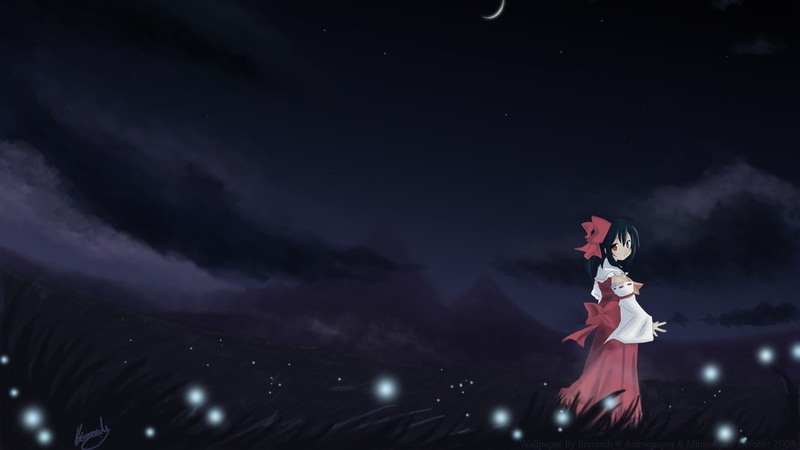 women, dress, beauty in nature, arts culture and entertainment, Hakurei Reimu, Touhou, one person, leisure activity, night, clothing, nature, 720P, cloud - sky
