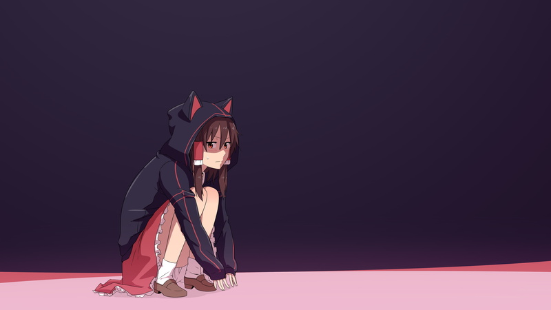 Hakurei Reimu, cat ears, hoods, anime girls, Touhou, 5K