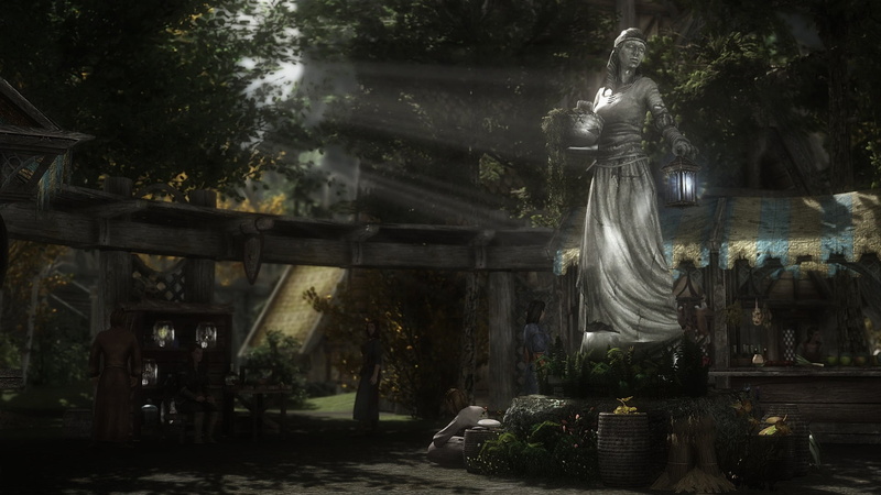 The Elder Scrolls V: Skyrim, lantern, holding, woman, plant, video games, representation, built structure, place of worship, tree, religion, nature, water