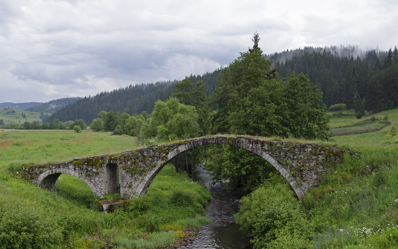 water, summer, outdoors, bridge - man made structure, arches, growth, stone, cloud - sky, 5K, mountain, plant, green color, sky, tourism, meadow, travel