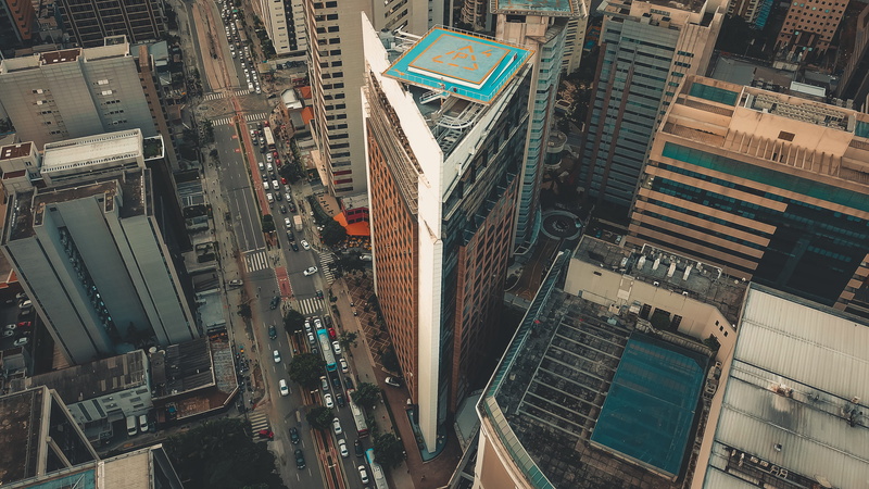 aerial view, downtown, no people, residential district, outdoors, transportation, brazil, road, intersection, daytime, buildings, skyscraper, financial district