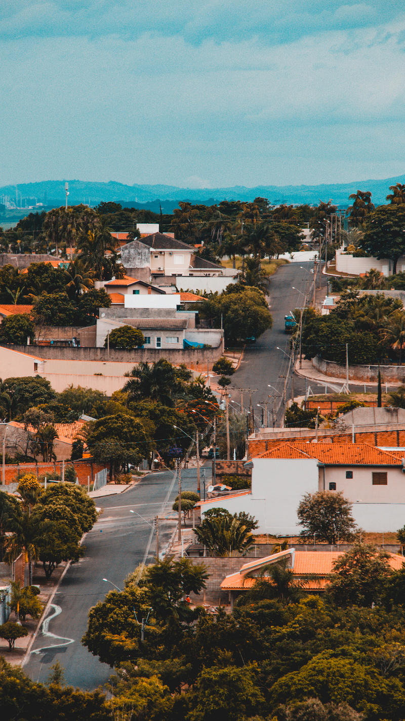 way, town, brazil, vegetation, plant, tarmac, tree, intersection, trees, r. luís henrique de oliveira, cloud - sky, urban, street, cityscape, day, aerial