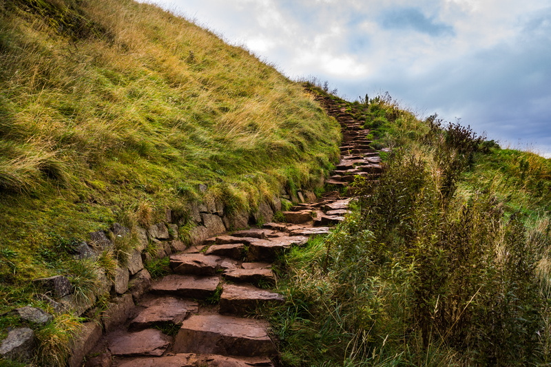 grass, environment, green color, road, Path, plant, blue, no people, stone, grassland, scotland, beauty in nature, trail, nature, footpath, flagstone, direction