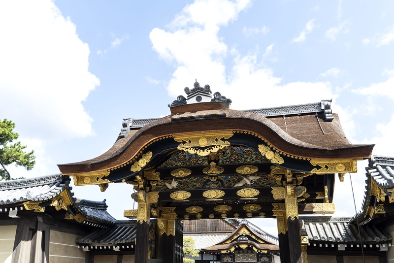 sky, place of worship, belief, japan, cloud - sky, flagstone, kyoto, outdoors, photography, building exterior, nijō, patio, pillar, 4K, column, porch