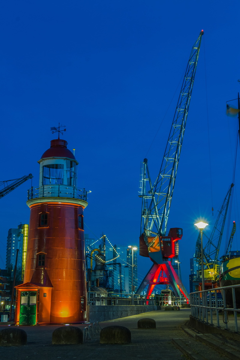 pier, crane - construction machinery, outdoors, Rotterdam, shipping, lighthouse, nature, clear sky, machinery, crane, mode of transportation, Crane, industrial equipment