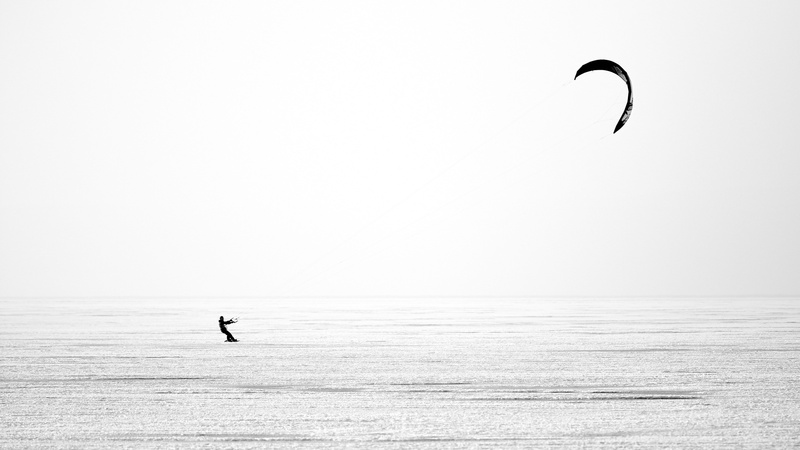 kiteboarding, kite surf, horizon, 5K, surf, copy space, tranquility, day, leisure activity, sea, frozen, scenics - nature, adventure, austria, freedom