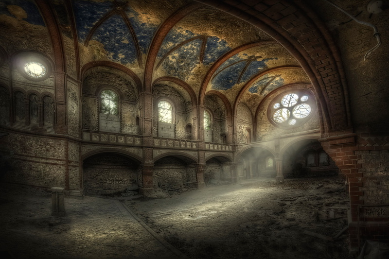 hall, ruins, stained glass, temple, 1080P