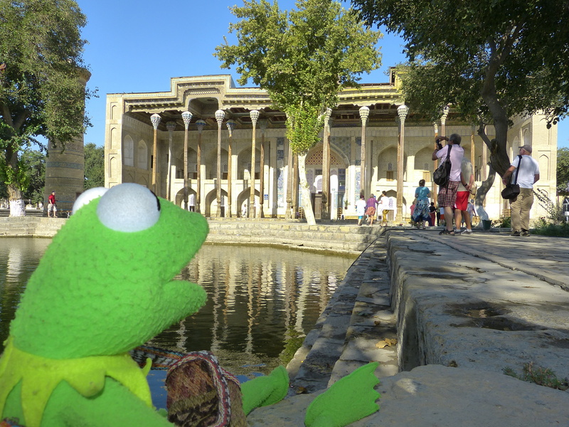 pond, architecture, canal, day, travel destinations, travel, mosque, building exterior, uzbekistan, history, water basin, real people, group of people
