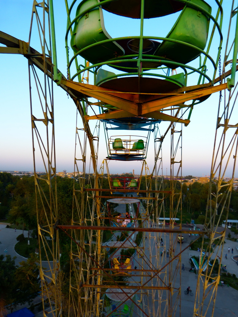 grass, nature, metal, ride, no people, growth, tranquility, architecture, ferris wheel, old, carousel, lake, tree, bukhara, built structure, reflection