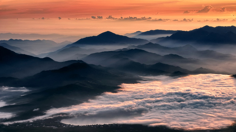 lake Yamanaka, dawn, mountains, 1080P, fog, Japan
