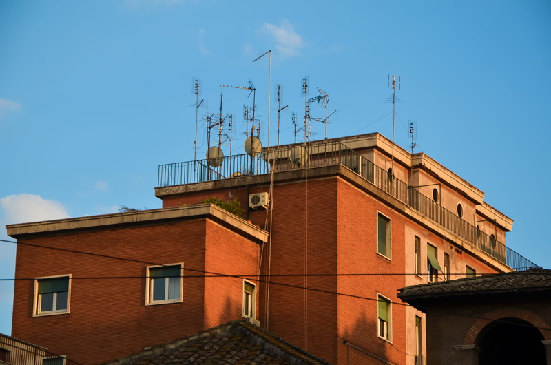 low angle view, nature, residential district, house, television aerial, technology, no people, rome, building, architecture, roof, building exterior, connection