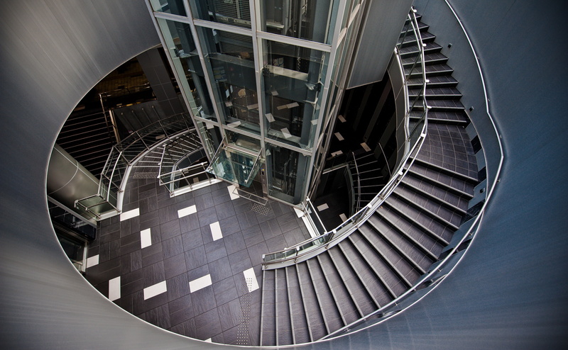 design, vs, Tokyo, railing, directly below, elevator, high angle view, City, geometric shape, shape, modern, steel, Stairs, day, pattern, shinjuku, Seashell