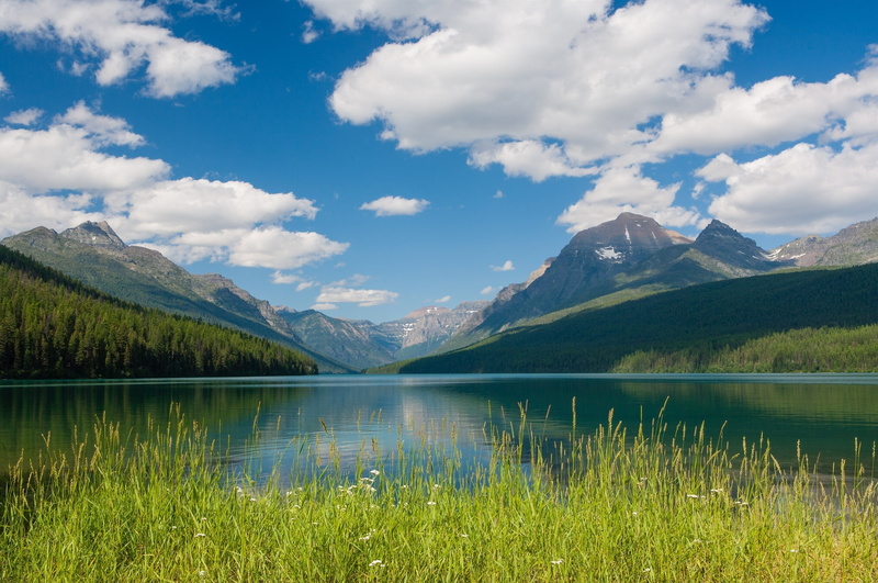 1080P, lake, Glacier National Park, clouds, Montana, mountains, Bowman Lake