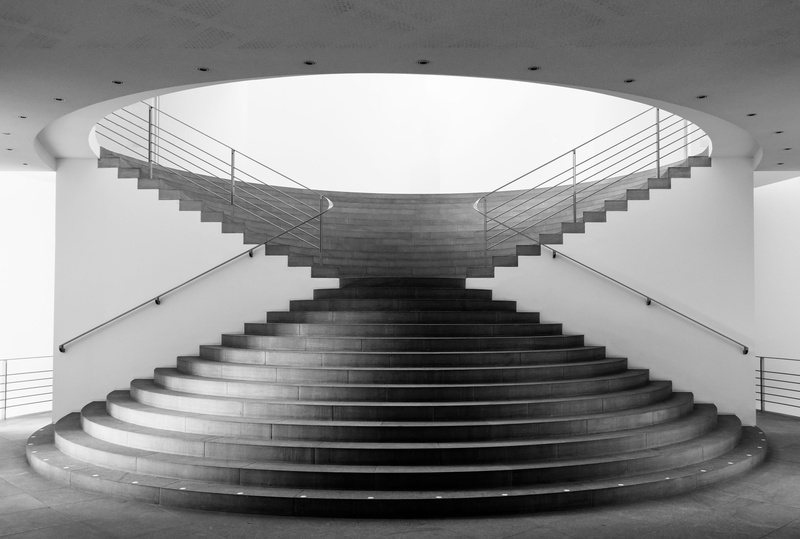 spiral staircase, indoors, day, built structure, the kunstmuseum bonn, 5K, conic, steel, staircase, pattern, spiral, architecture, stairs, moving up, direction