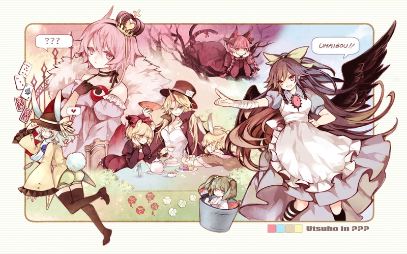 video, rin, satori, food, reiuji, drinks, yuugi, thigh, 2K, games, blue, wonderland, koishi, alice, pink, dress, hoshiguma, komeiji, kisume, utsuho, highs