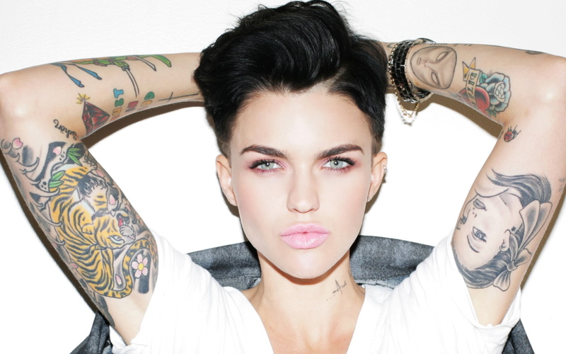 celebs, celebrity, shirt, white, ruby rose, rose, neck, tattoo, v, ruby, tattoos, 1080P