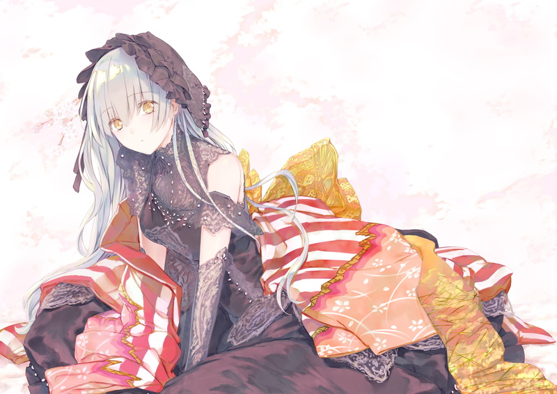 dress, saijou, original, hair, yellow, 254613, fashion, eyes, com, haruki, goth-loli, long, konachan, lolita, white, headdress, 4K
